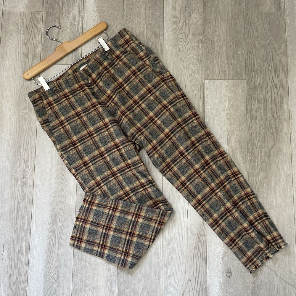 A Shirt Thing Pants plaid high rise straight leg womens Gray Brown medium retro